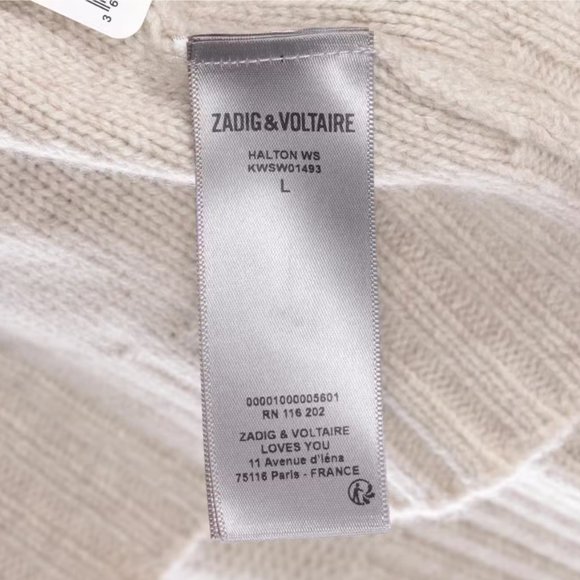 NWT Zadig & Voltaire Halton Intarsia-Knit cashmere jumper - Neutrals Sz L - Picture 7 of 8